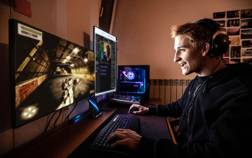 Man playing an online game