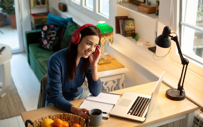 A working woman with coffee