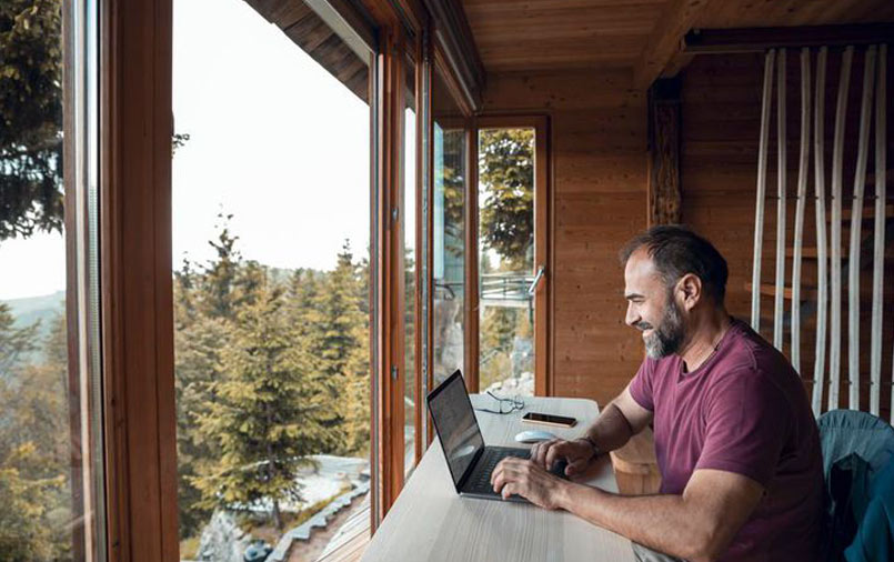 Man using his laptop