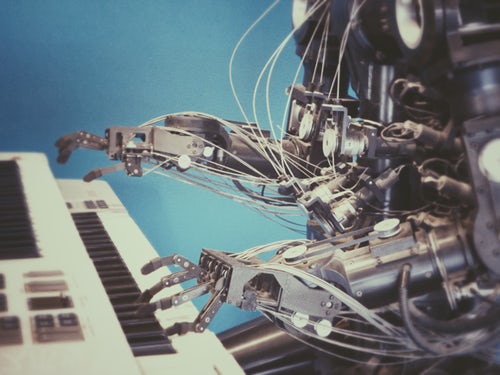 robot AI playing piano